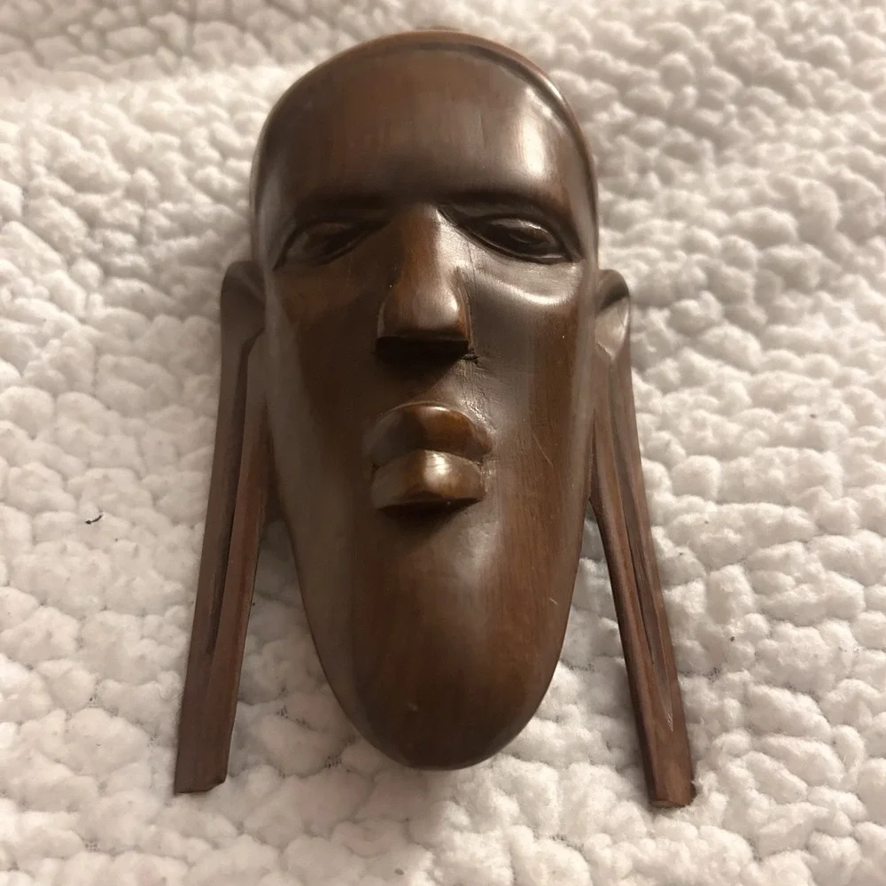 Vintage Hand-Carved Wooden Tribal Mask‎ Wall Hanging 8in